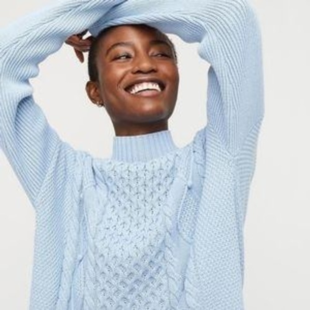 J.Crew Womens Ice Blue Cable Knit Oversize Sweater Size S Spring Easter - Picture 2 of 12